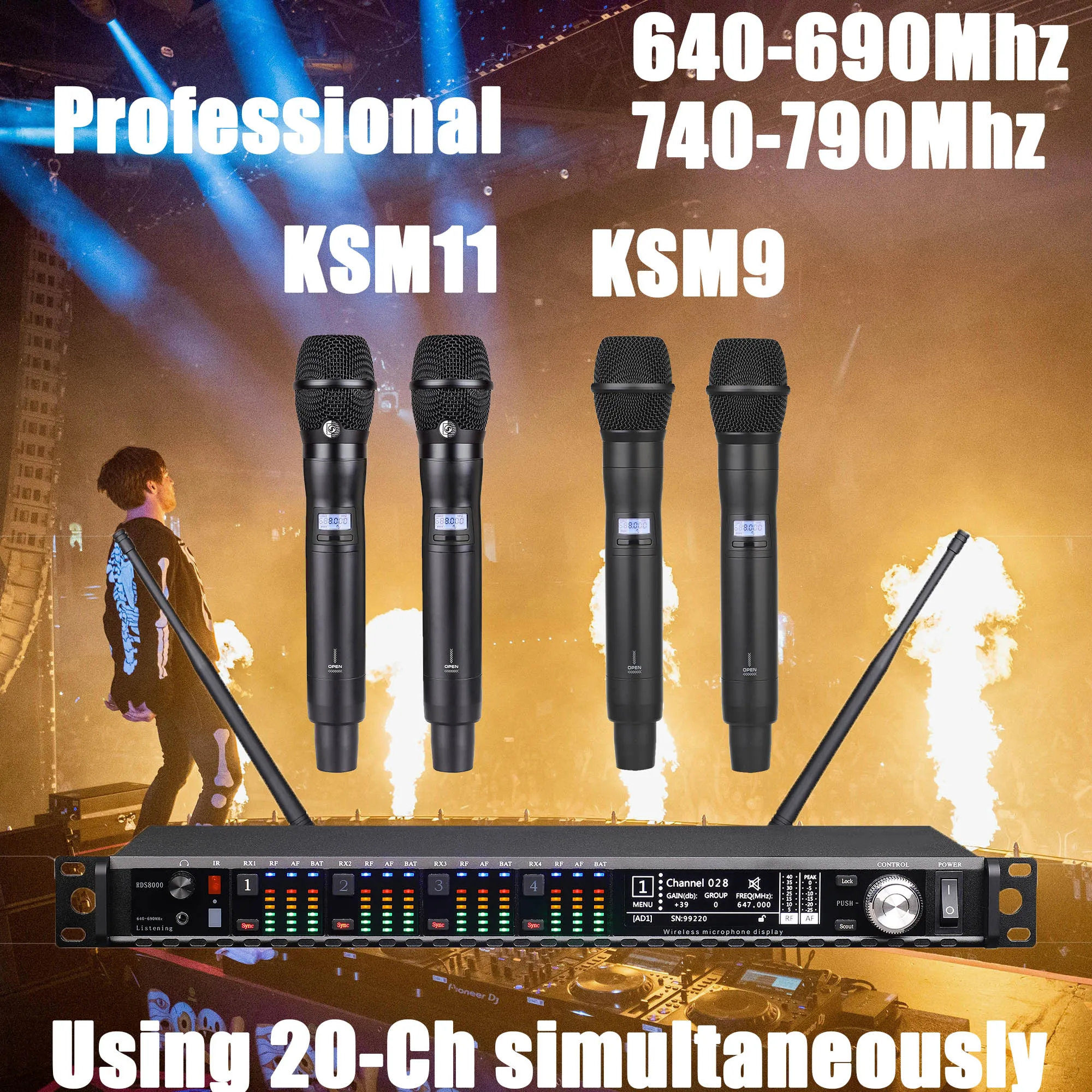 Betagear 4-CH Wireless Microphone Condensor Capsule KSM11 / Dynamic KSM9 Professional Microfone For Stage Using 20-Channel 200M