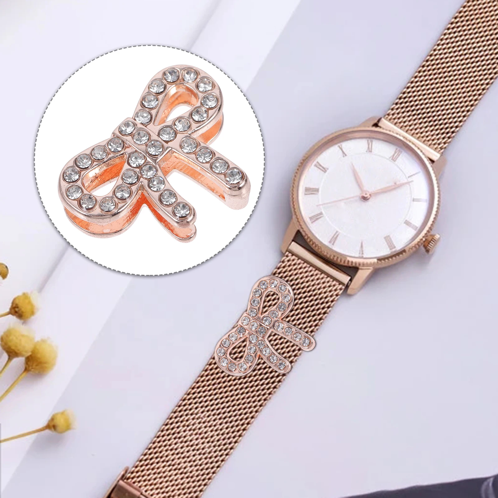 

5pcs Band Decorative Bow Charms Alloy Watchband Accessories Diamond Embellishment Brighten Watches Christmas Birthday Valentine