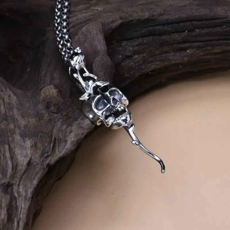 BOCAI S925 Sterling Silver Punk Hip-hop Exaggerated Personality Skull Pendant
