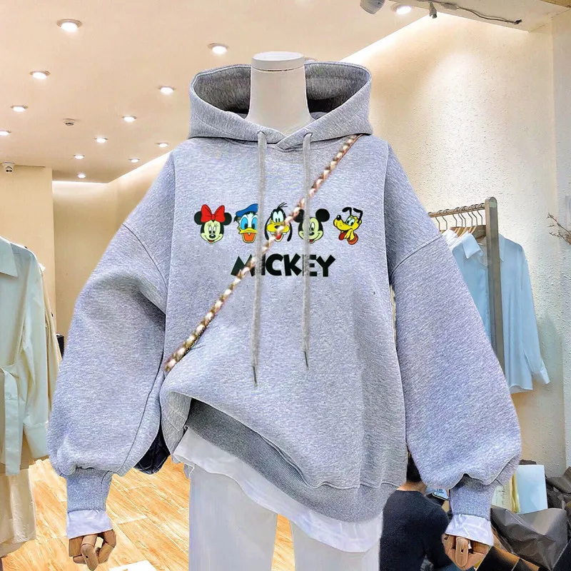 Disney Fall Sweatshirt Women\'s Hooded Loose Cartoon Mickey Print Student Jacket  Aesthetic  Hoodies Women