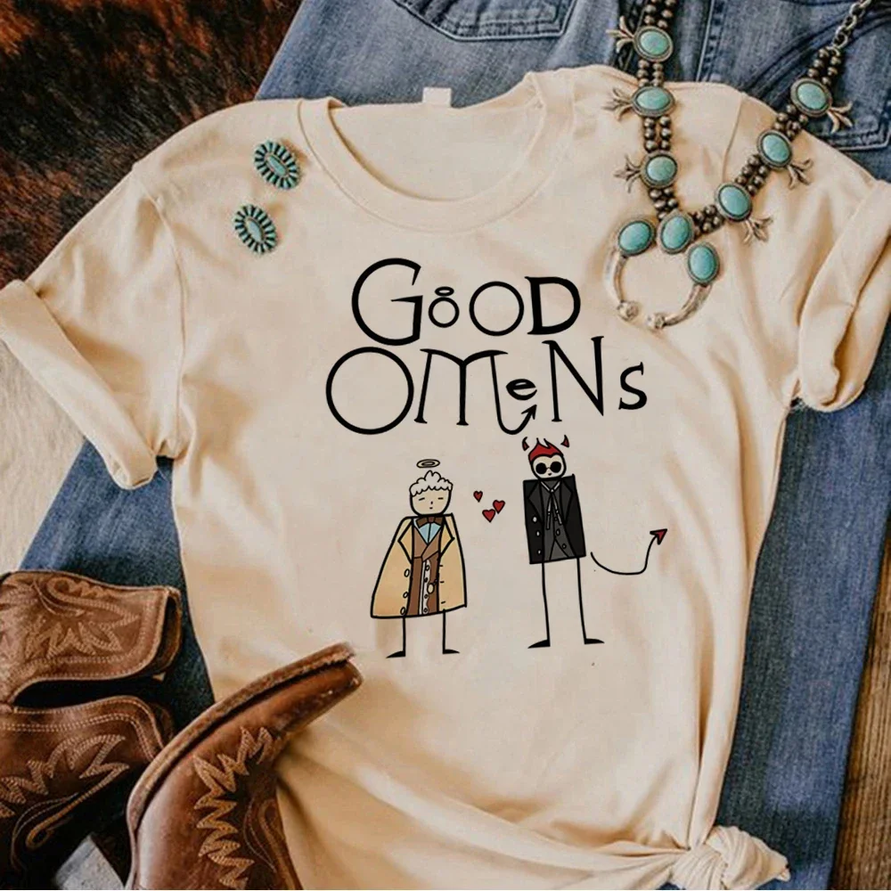 

Good Omens t-shirts women manga graphic harajuku topwomen funny graphic y2k clothes Women Short Fashion Casual Female T Shrit