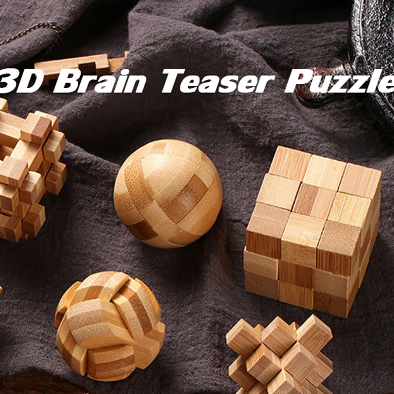 3D Wooden Cube Brain Teaser Puzzle IQ Challenge Puzzle Games Logic Smart Mind Puzzle Box Lock Toy Removing Assembling Luban Lock