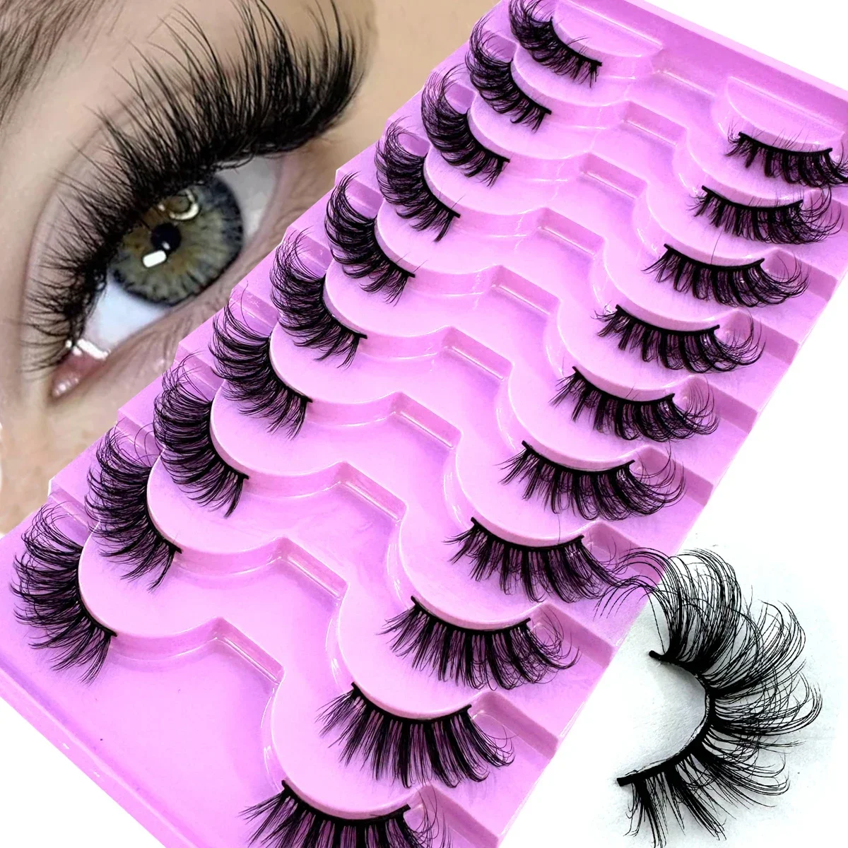 HBZGTLAD new half eye 10 pairs natural artificial mink eyelashes thick short soft cat eyelash extension tool reusable