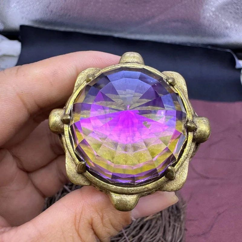 Qianlong Vintage Style 30mm Pagoda Shaped Thumb Ring, Inlaid Lab Created Colorful Gemstone Luxury Bold Statement Jewelry