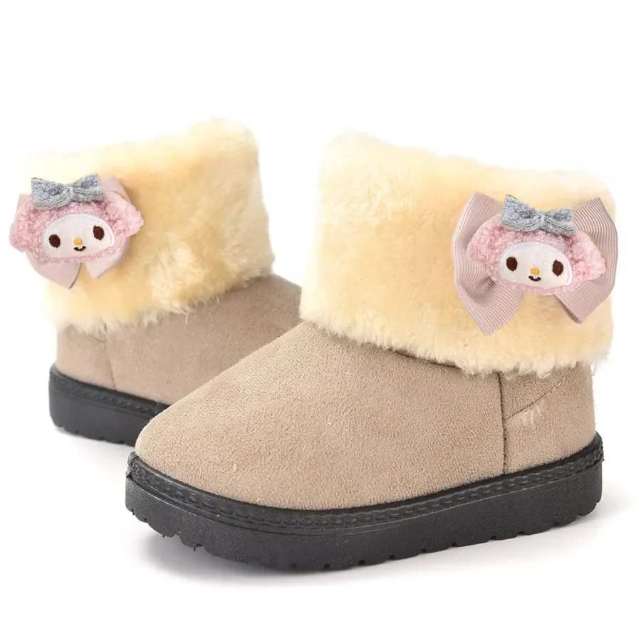 Sanurgente-Bottes épaisses en coton pour bébé fille, chaussures chaudes en velours, chaussures décontractées pour enfants dans la neige, Hello Kitty Kuromi, hiver