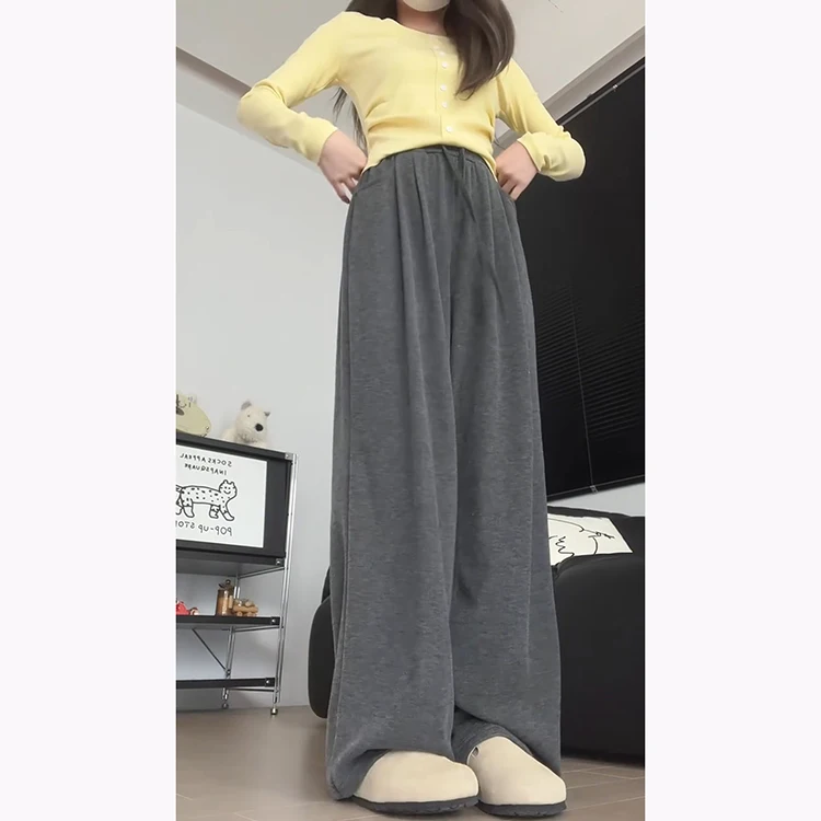 Ey paresseux tricoté doux pantalons décontractés femmes printemps été 2025 nouveau drapé mince taille haute droite riz nouilles pantalon