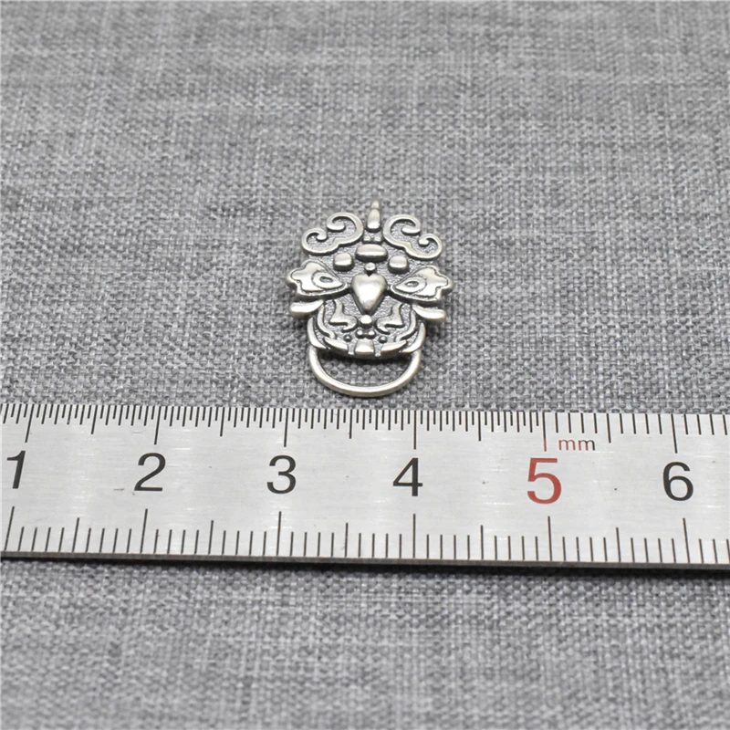 2 Pieces Chinese Beast Head Door Knocker Connector Charms in 925 Sterling Silver for Necklace and Bracelet Making