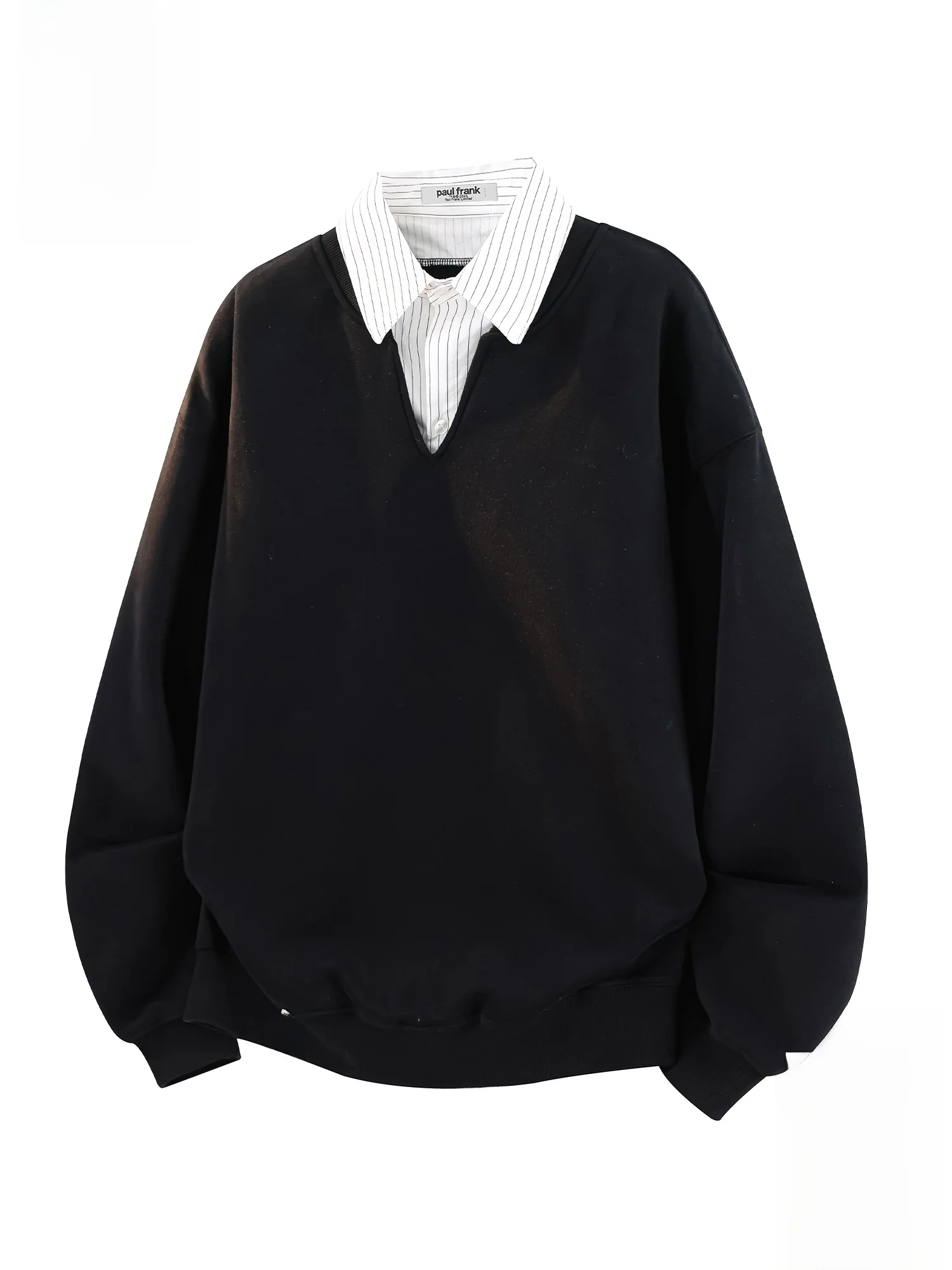

PaulFrank Spring 2026 Men's Crew Ne Sweatirt Collar Patchwork Striped Comfortable Cotton Blend Casual Sle Long Sve