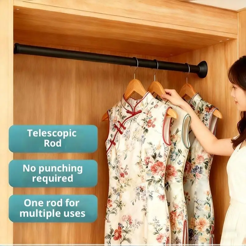 No Drill Telescopic Rod 100KG Capacity Heavy Duty Curtain Pole for Shower Wardrobe Balcony Curtain and Clothes Hanging Set