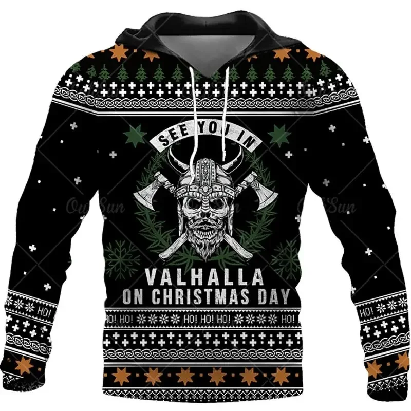 2024 New Hot Christmas Skull 3D Digital Printing Fashion Sweater Casual Comfortable Loose Hoodie Holiday Clothing Streetwear