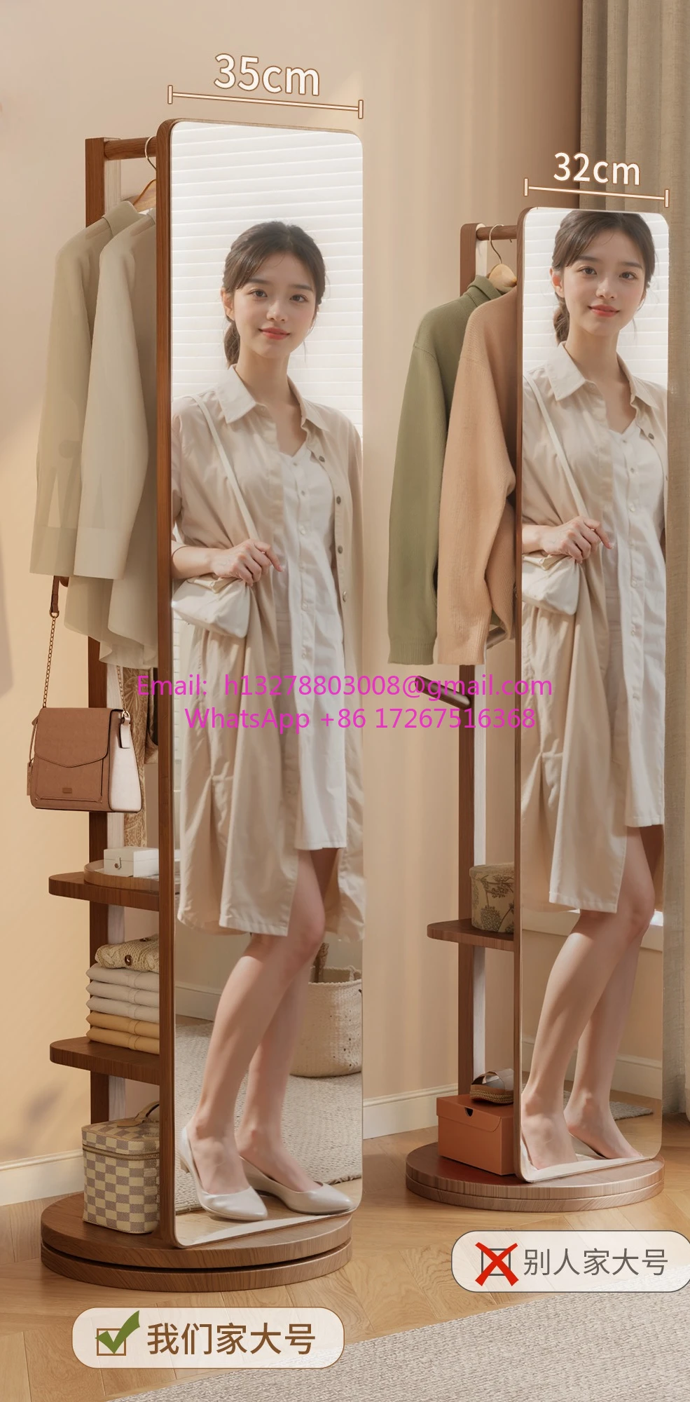 

Rotating movable fitting mirror Hanging hanger integrated