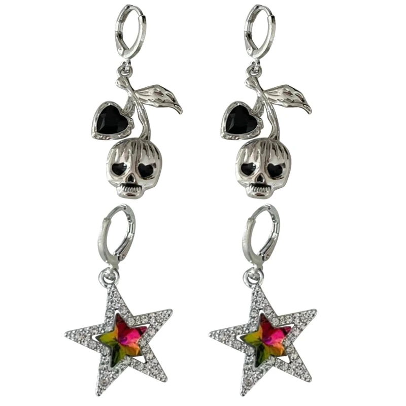 

1 Pair Five-pointed Star Metal Earrings Fashion Aesthetic Punk Earrings for Women Accessories Skull Cherry Ear Ring
