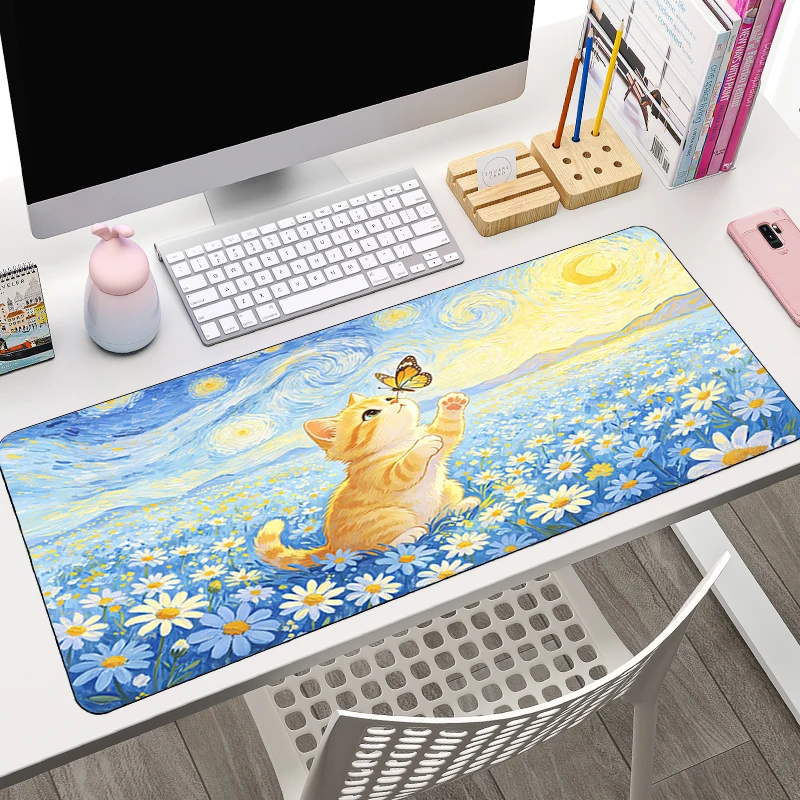 kawaii Mouse Pad Gamer Home Computer HD Mousepad Cute Cartoon Cat Keyboard Pad Art style Carpet Large Gaming Anti Fray Mouse Pad