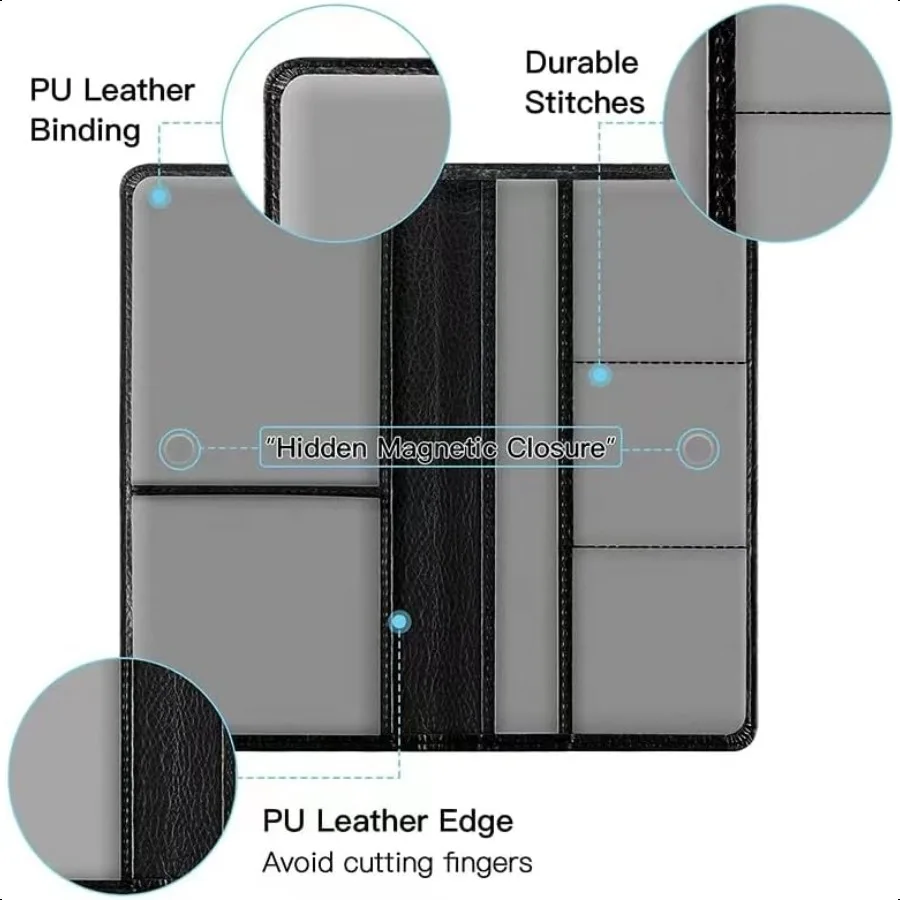 Porta-cartões premium para registro e seguro de carro, porta-documentos para cartões, carteira de motorista, outros documentos de entrada, preto