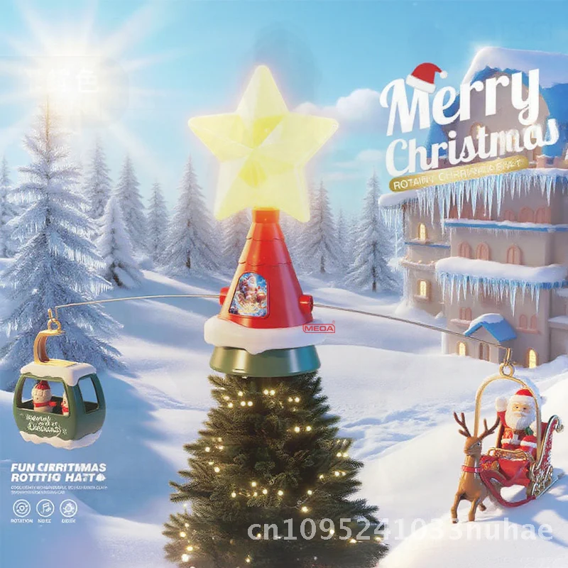 

Electric Christmas Tree Top Star with Music Rotating Elk & Snowman Ornaments Children's Holiday Decorations Cross-Border Toy