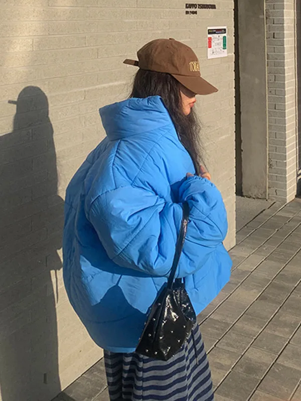 

Loose Casual Blue down Cotton Jaet Korean Sle Winter New Arrival Women's ort Bread Sle Coat Thiened Long Sve Zipper