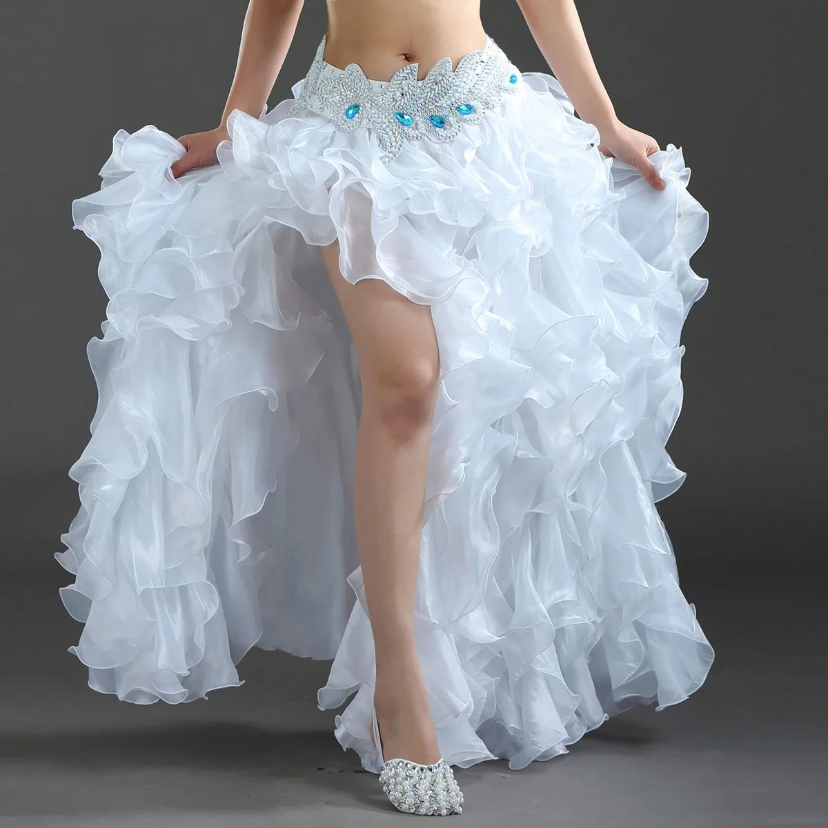 Spódnica do tańca brzucha, puszysta spódnica, spódnica do tańca brzucha, wysokiej jakości spódnica, orientalny taniec, spódnica do tańca z rozcięciem.