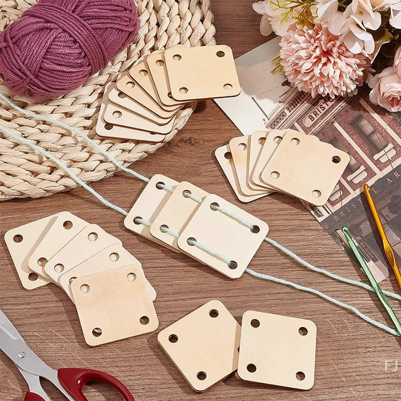 [YU]12/24/36Pcs Wooden Square Smooth Surface Weaving Card 4 Holes Loom Cards Handmade Weaving Tools For Loom Weaving Supplies