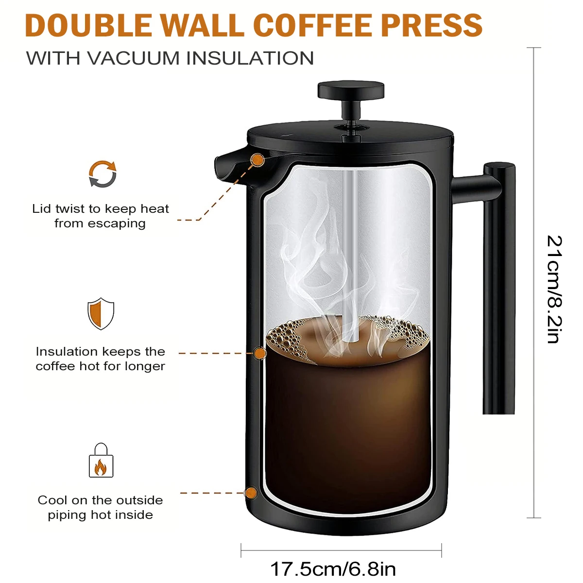 Leeseph French Press Coffee Maker with Spoon 304 Grade Stainless Steel Double Wall Keeps Brewed Coffee or Tea Hot Best Gift