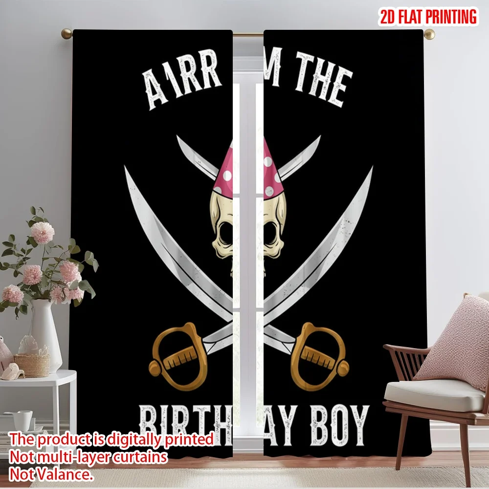 

2pcs 2D flat printing Curtains Pirate Birthday Skull Party 100% Polyester Fabric Without Electricity Festive Holiday Use for
