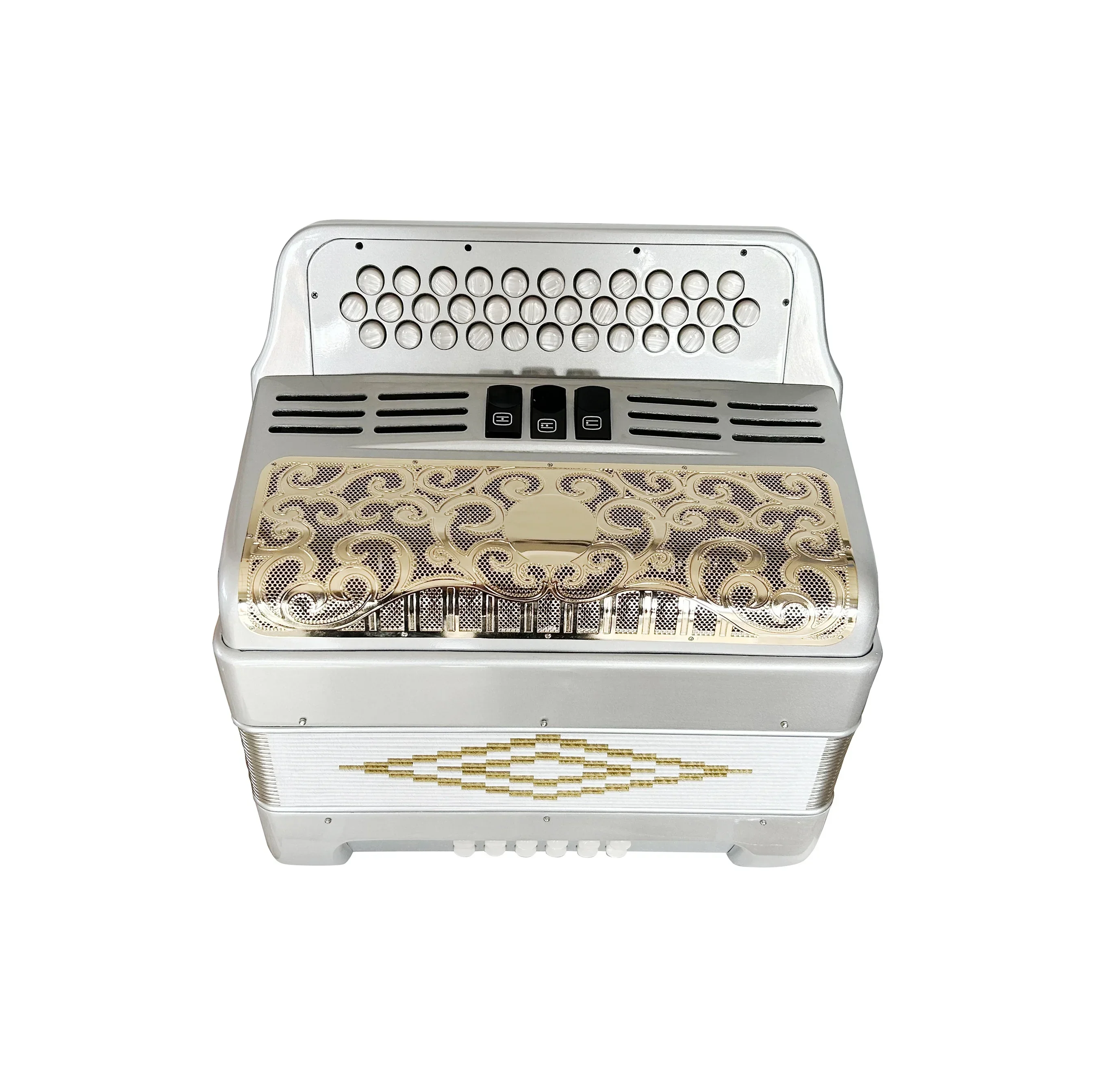 

OEM 34 Buttons 12 Bass 3 Register Silver Gold Grill Accordion Accordions Musical JB3412C