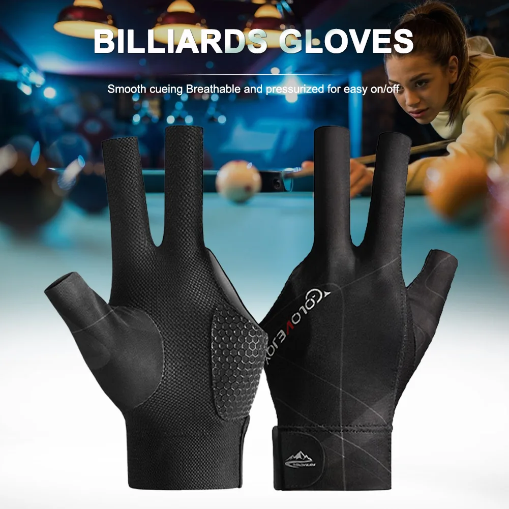 Open Finger Billiard Gloves Adjustable Sticker Polyester Snooker Billiards Gloves Smooth Soft Portable Reusable Amateur Training