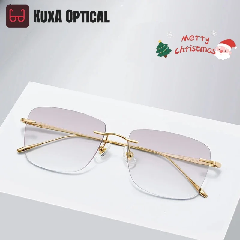 

KUXA Men's Sunglasses With -0.50 -1.00 -1.50 -2.00 Myopia Lenses Rimless Diamond Anti-UV Sun Glasses Gradient Gray G15 Colored