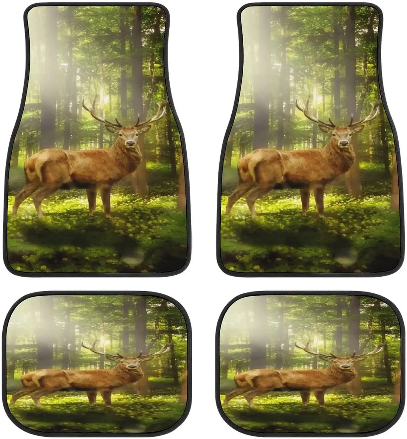 Animal Mural Deer in The Autumn Forest Art Car Mats Universal Fit Car Floor Mats Fashion Soft Waterproof Car Carpet Front&Rear 4