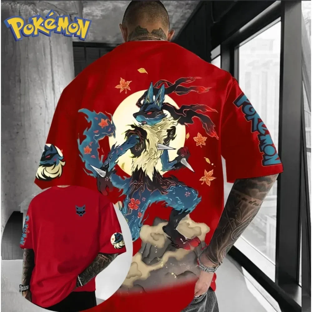 

New Pokémon Lucario Anime Peripheral Printing Original T-Shirt Short Sleeve Men's and Women's Summer Harajuku Loose Casual Top