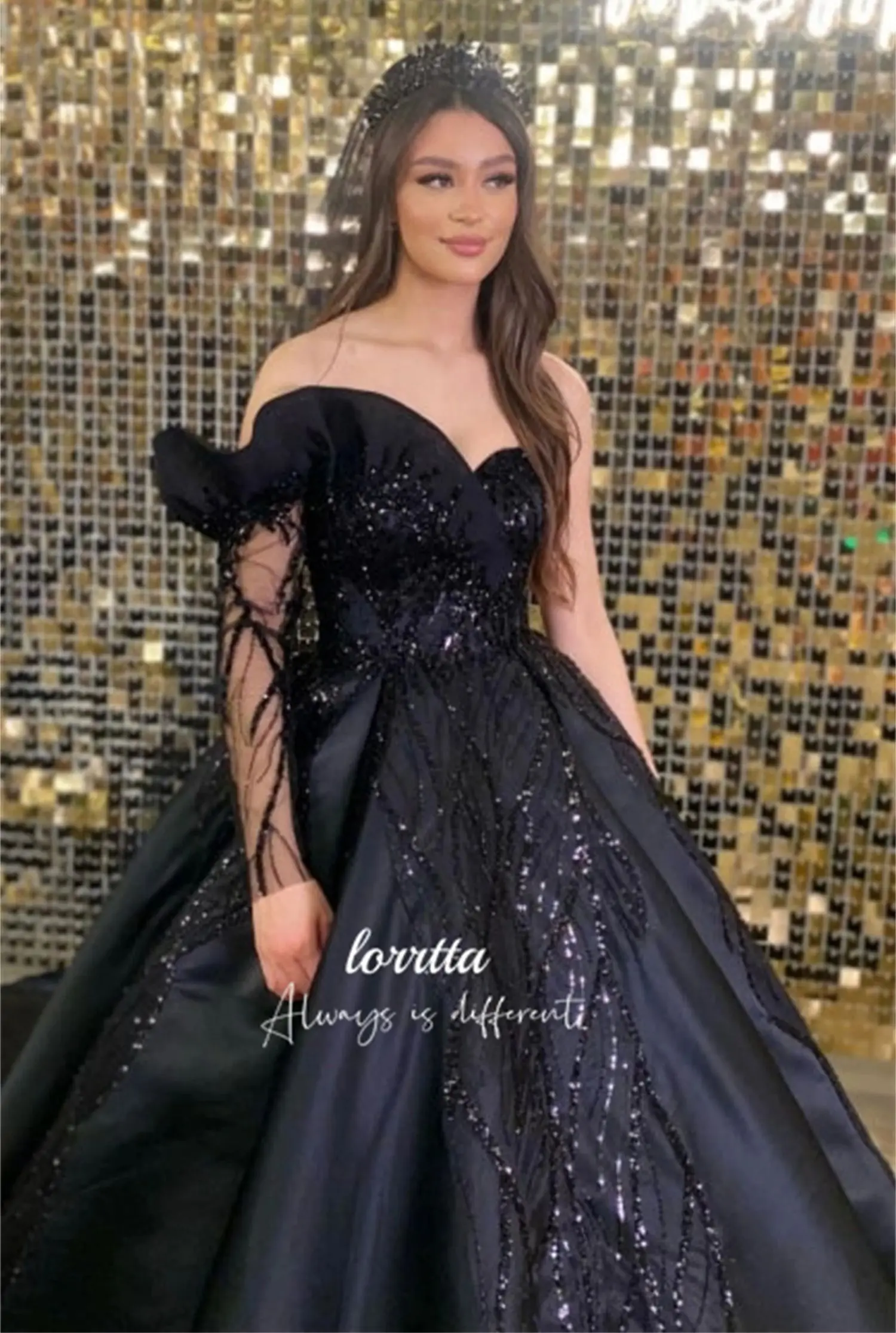 Lorrtta Luxurious Bead Embroidery Decoration Eid Al-fitr Evening Dress Fluffy Black Luxury Dresses 2024 Gala Prom Clothes Women