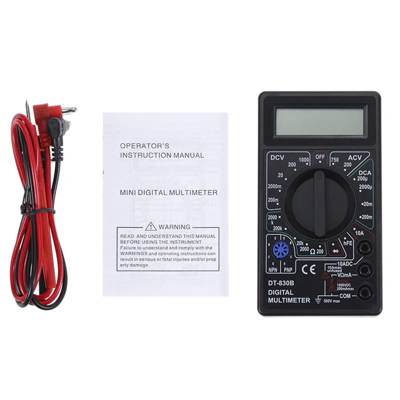 Mini Handheld Digital Multimeter, DT830B LCD Digital Multimeter AC DC Voltage Gauge with 750/1000V High Safety Voltmeter Ammeter