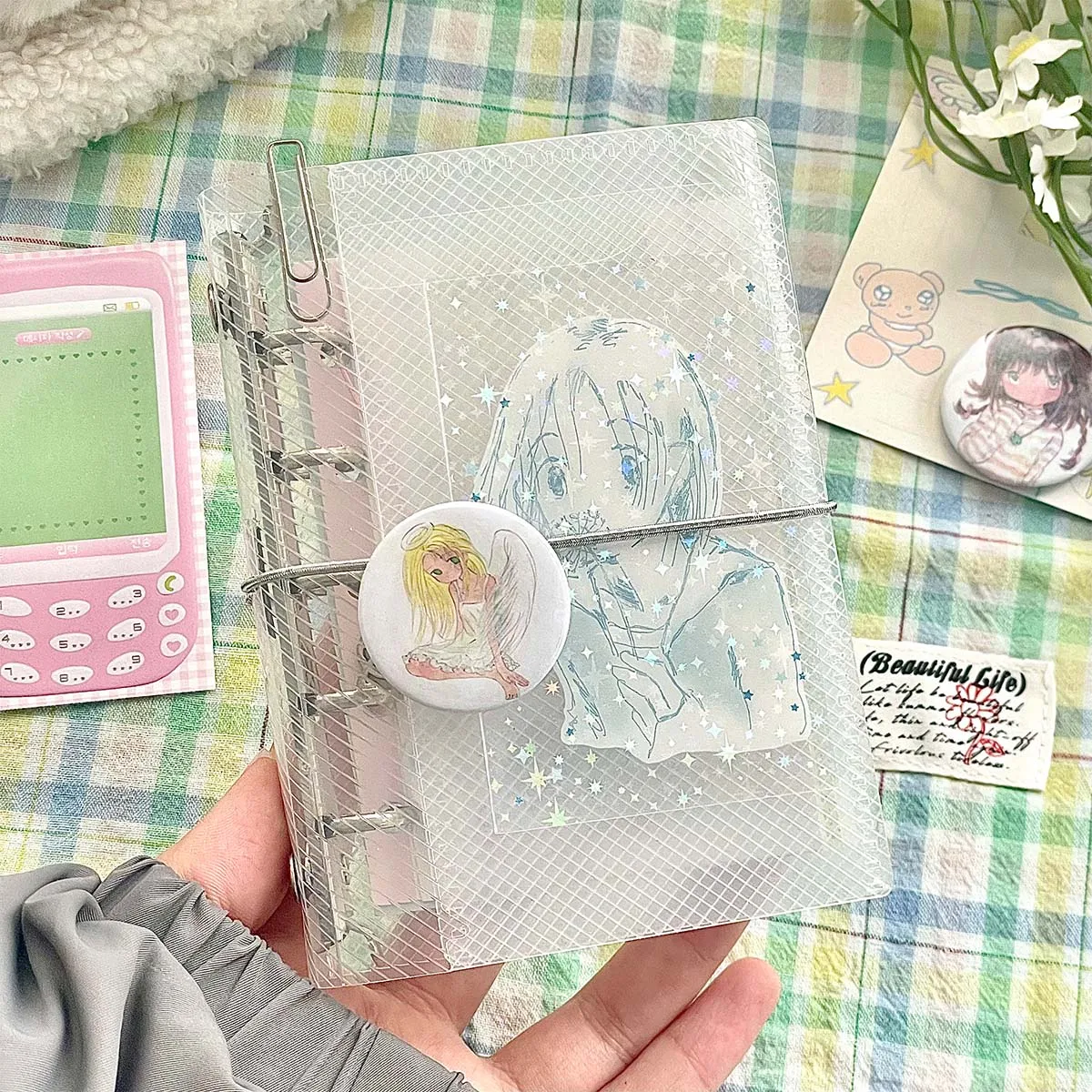 M5 Diagonal PP Three Fold PP Loose Leaf notebook Cover Mini Portable Sticker Small Card Photo Storage Scrapbooking