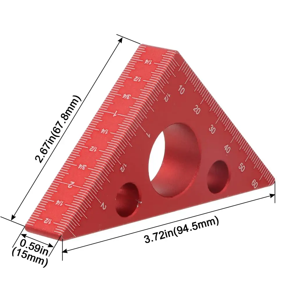 Righello triangolare addensato con Layout a 45/90 gradi in lega di alluminio righello di misurazione triangolare ad alta precisione destro imperiale