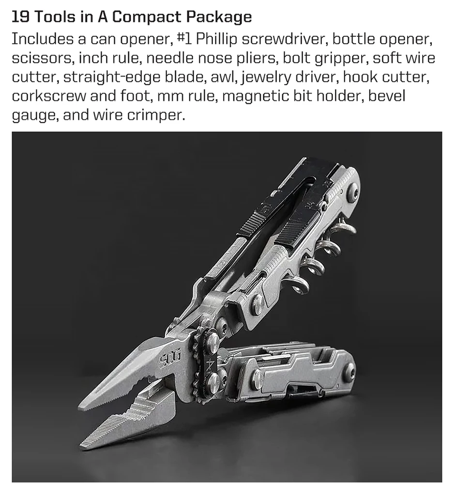 SOG PowerLitre Mini Multitool-Zange mit 19 Leichtgewichtswerkzeugen EDC Kompaktes Taschenwerkzeug mit Klappmesser, Korkenzieher und Schraubendreher – Detail 8