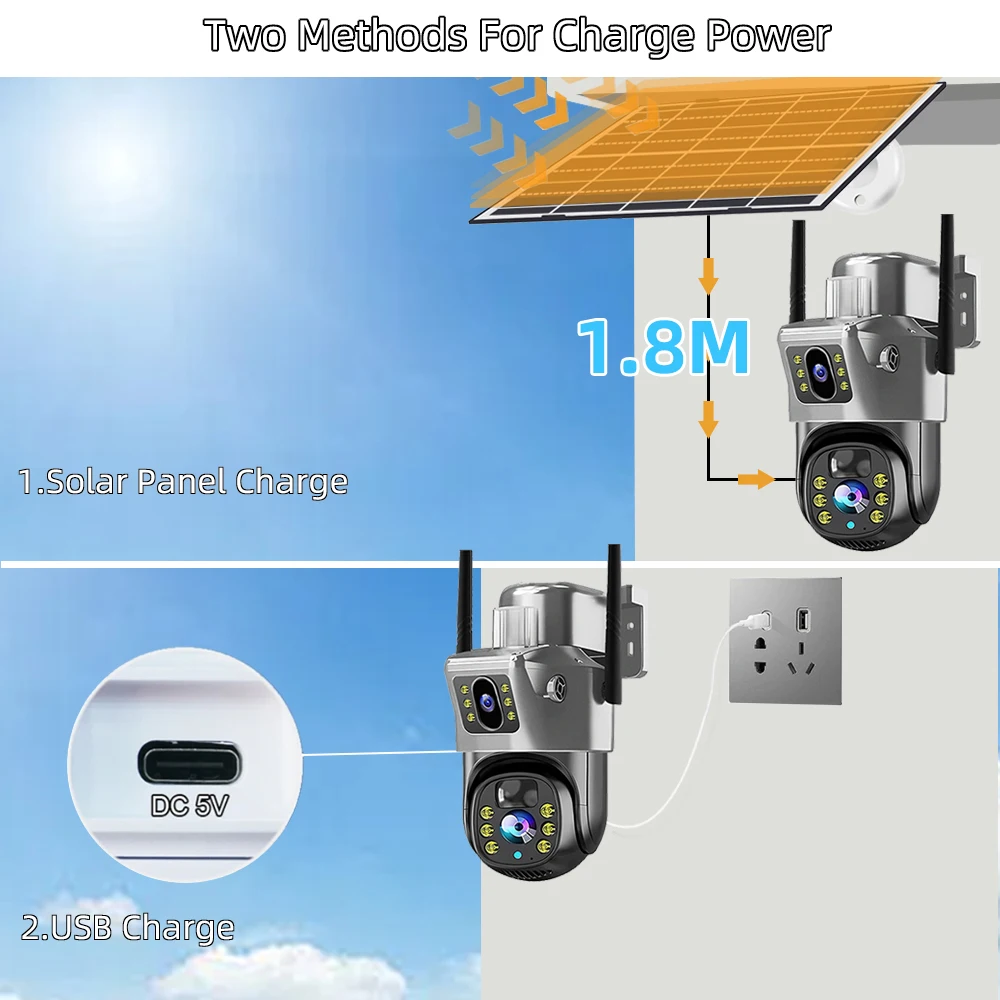 V380 Pro 4K 8MP Dual Lens Solar 4G WiFi CCTV Telecamera esterna PIR Visione notturna Batteria a bassa potenza Sorveglianza di sicurezza