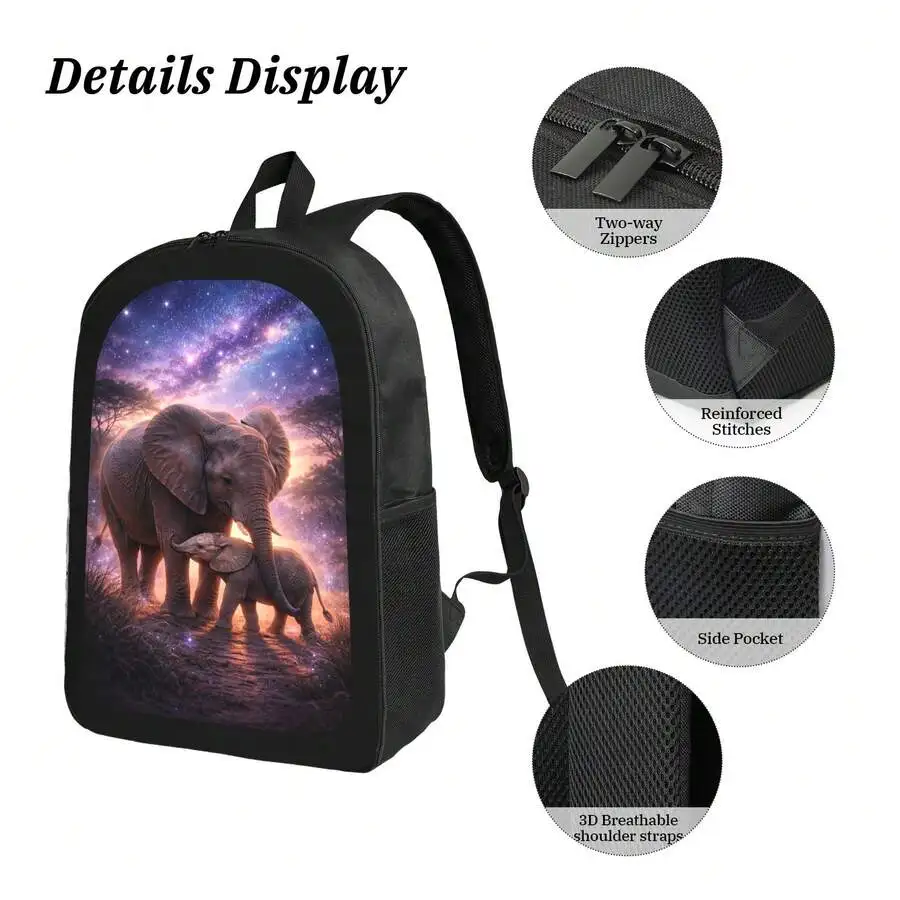 

Elephant Galaxy Print Backpack Stylish Casual Lightweight Durable Daypack For Men Women