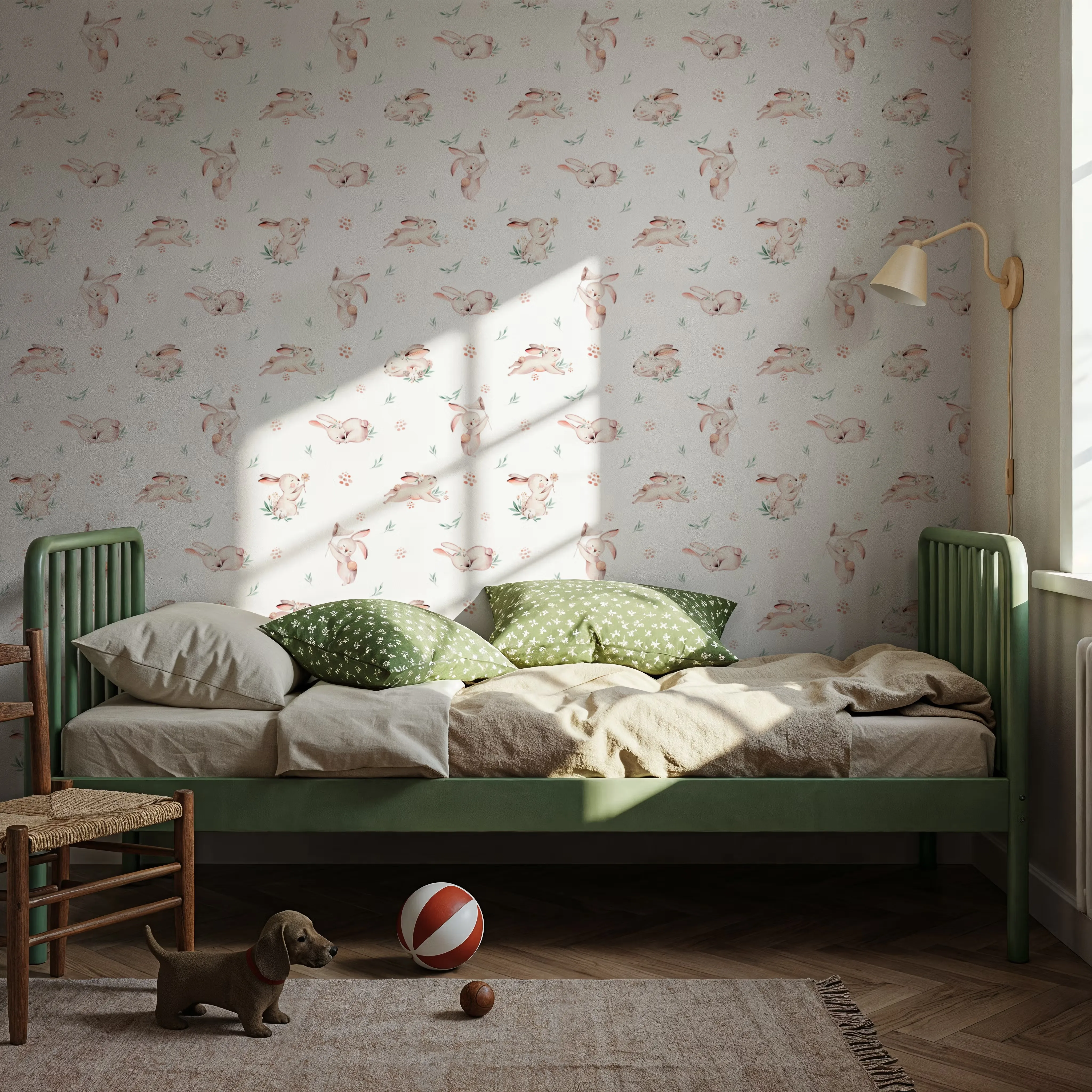 Customized wallpaper cartoon hand-painted cute rabbit wallpaper kindergarten baby room full house covered with wallpaper murals