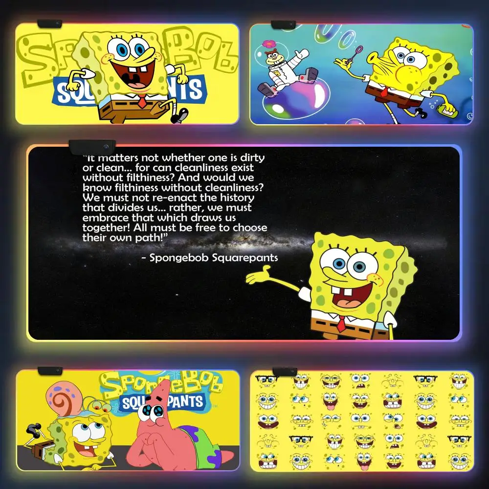 anime s-spongebobS Mouse Pad CS-GO anime character luminous mouse pad super large RGB office game competitive keyboard pad