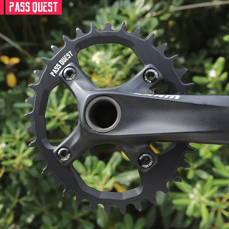 PASS QUEST-Narrow Wide Chainring Monoplate Sprocket for MTB Road Bike 28-38T Chainwheel Black and Red 3 Mount Monoplate Spro