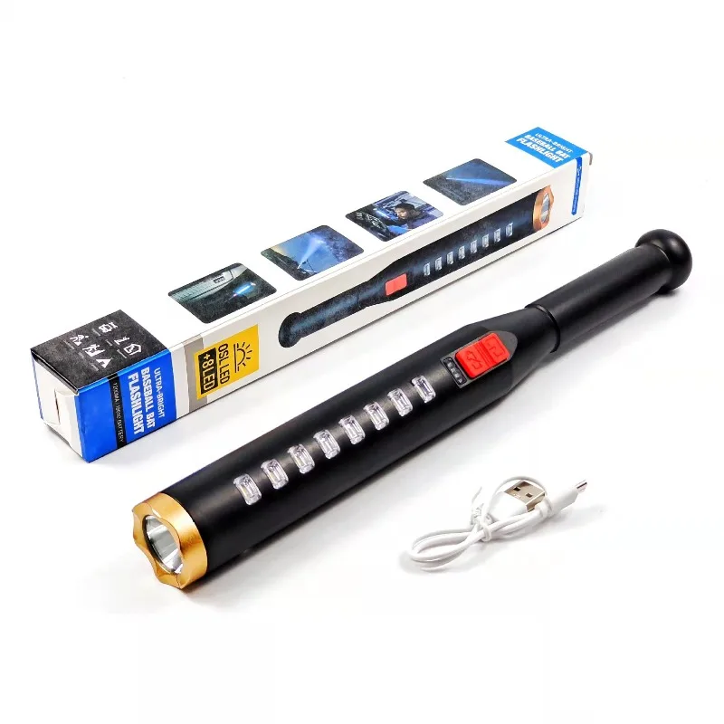 Outdoor Baseball Bat Self-Defense Flashlight - Super Bright Long-Range LED, Security Patrol & Home Emergency Torch
