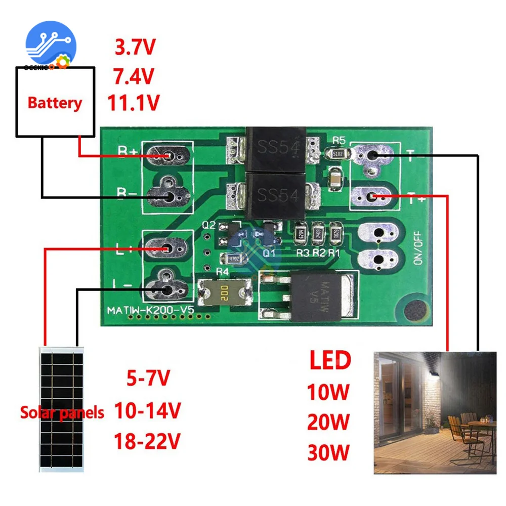 Automatyczna bateria słoneczna płytka ładująca lampka nocna przełącznik sterowania lampą LED światło ogrodowe 3.7V 7.4V 11.1V moduł