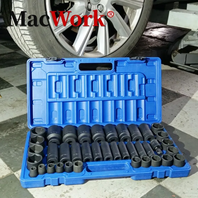 

39 Pcs Impact Socket Set 1/2" Socket Set Standard and Depth British Impact Pneumatic Socket Set Toughbuilt Multitool Hand Tools