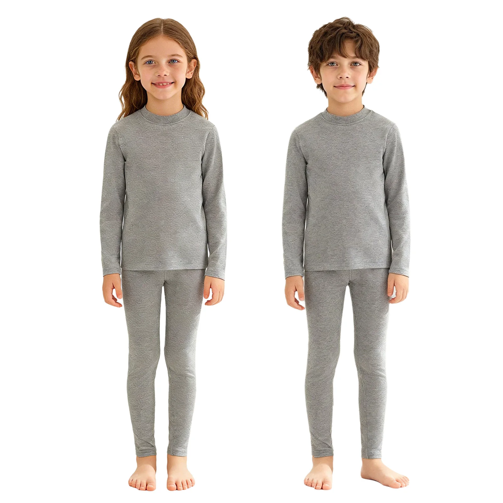 Kids 2 Piece Thermal Underwear Set Long Sleeve Round Neck Top Leggings Soft Breathable Warm Cotton Autumn Winter Sleep Casual