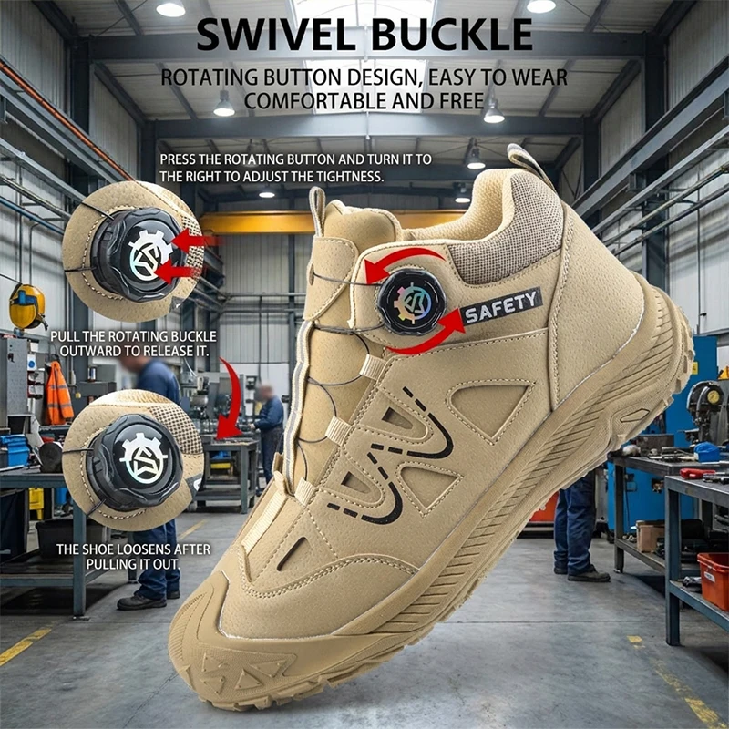 Steel Cap Rubber Outsole Rotating Lacing Microfiber Safety shoes Anti-Puncture for Dock Loading Anti-shatter Work shoes