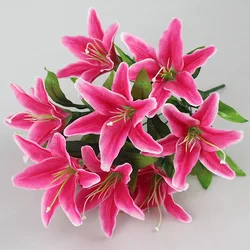 7 Heads Artificial Lily Flowers European Multicolor Fake Bridal Flower Bouquet Wedding Home Party Decoration Flowers