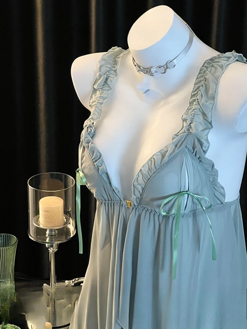 

2026 French Luxury See-Through Nightdress Women–Elegant Slit Design with Soft Satin Fabric,Romantic Home Loungewear Passionate