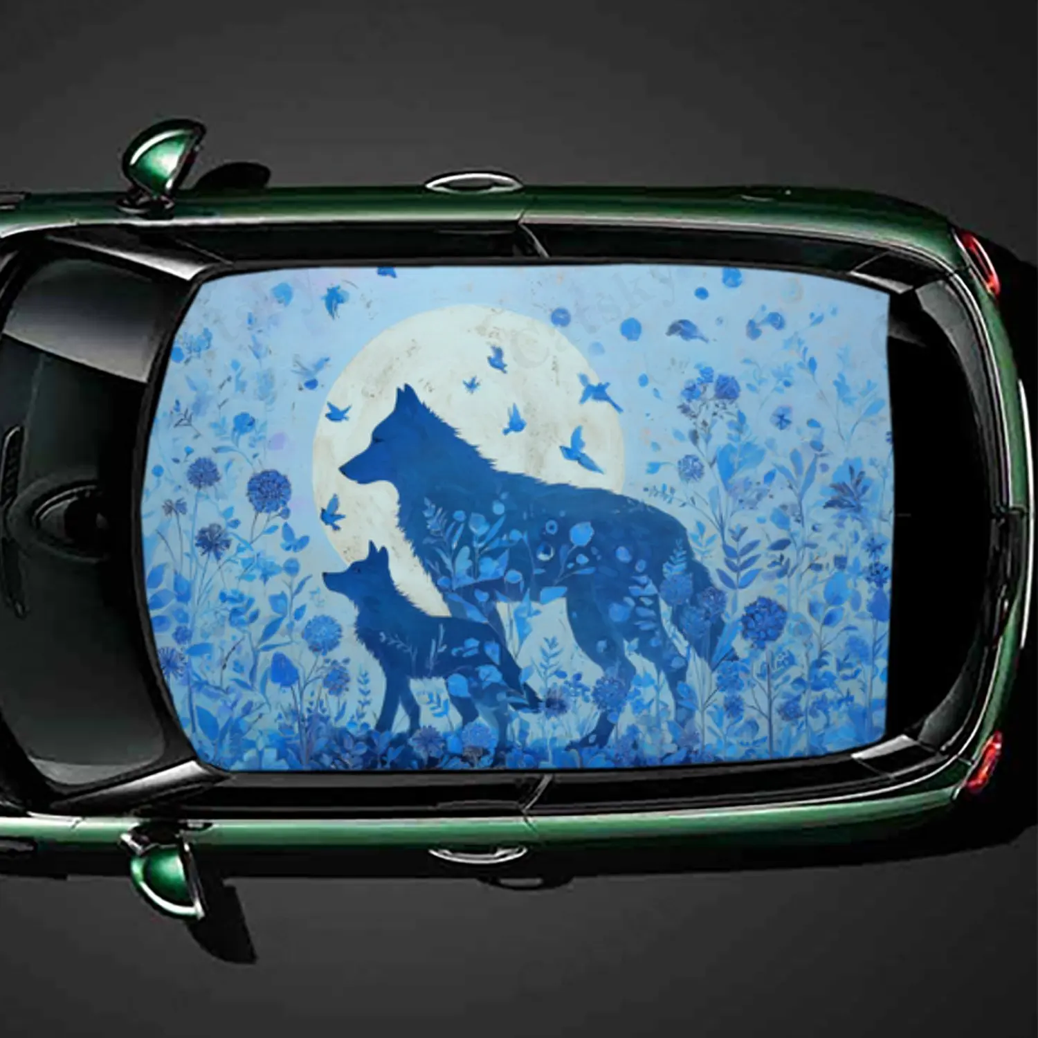 

Serene Tender Wolf Cub Moonlit наклейка на крышу автомобиля ПВХ самоводонепроницаемая палка, яркие авто внешние аксессуары украшения Protec