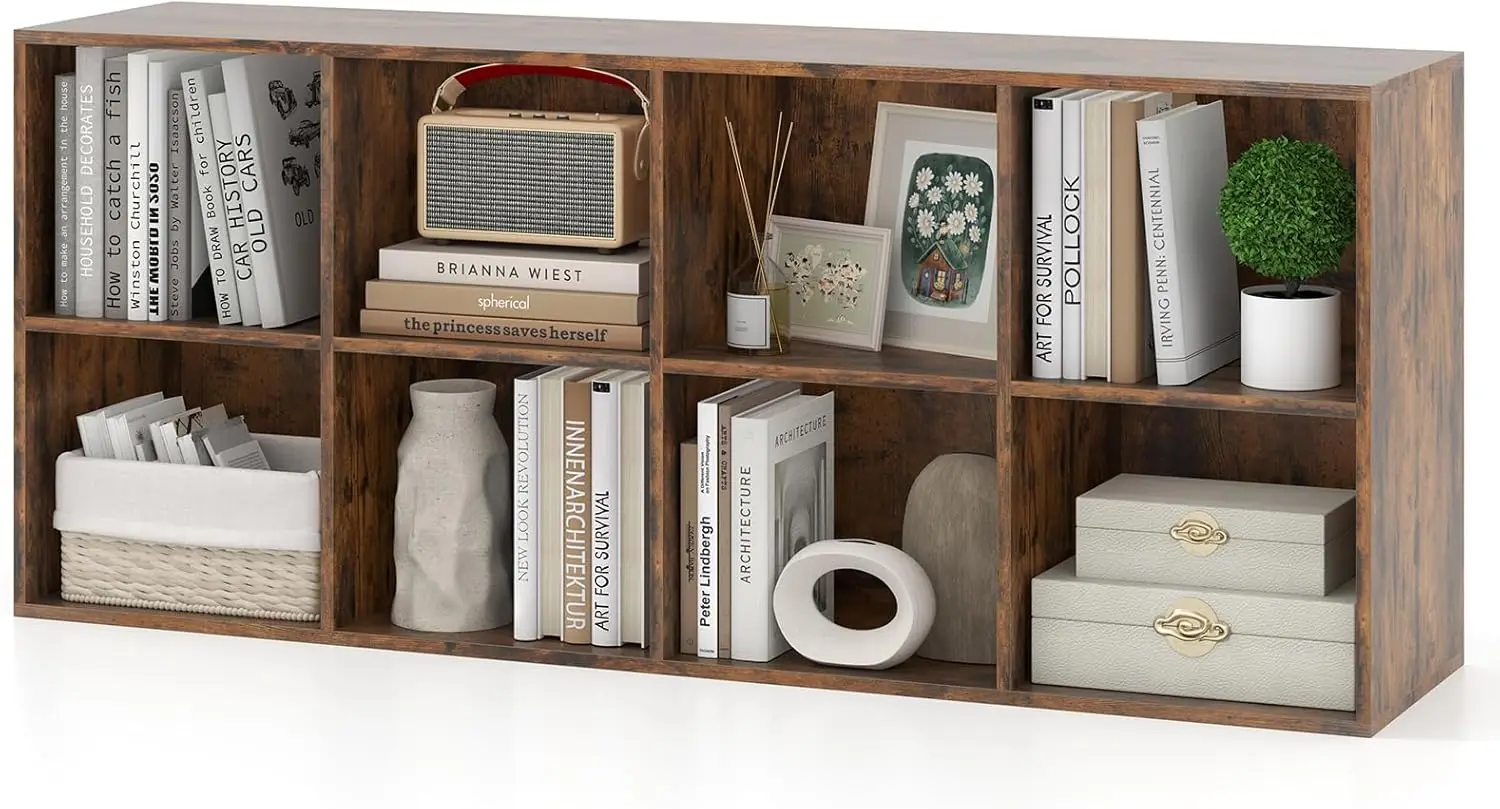 

8-Cube Bookcase, Floor Standing Bookshelf with Storage & Anti-Tipping Kits, Open Shelf Organizer, Rustic Brown