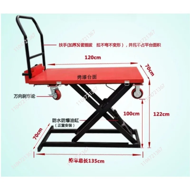 Handling, portable lift trolley loading and unloading small hydraulic lift flatbed truck