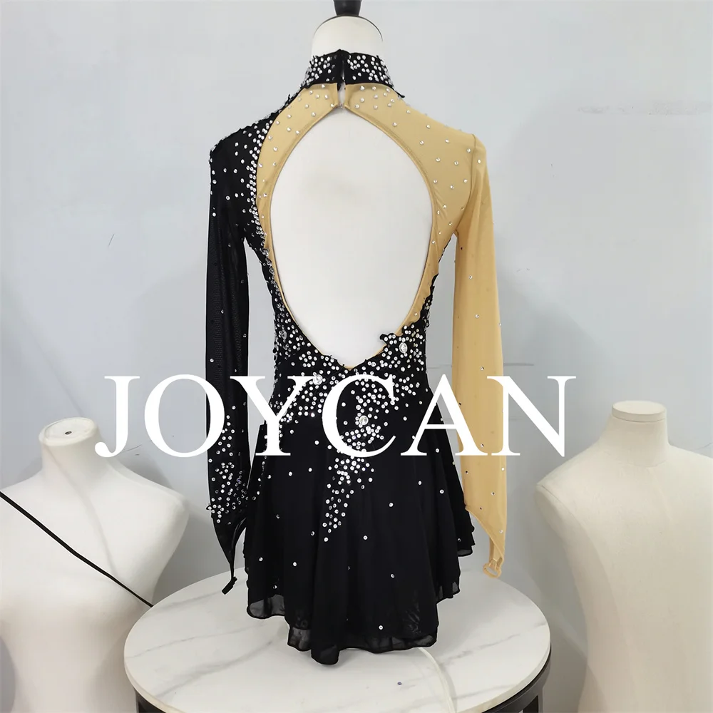 JoyCan Ice Figure  Skating  Dress Girls Black Spandex Stretchy Competition Dance Wear Customized